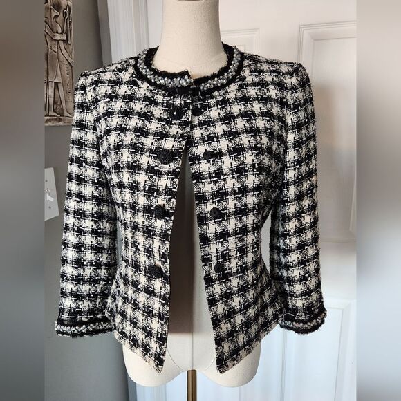 Tahari Tweed Blazer with Pearl Embellishments - Picture 4 of 17